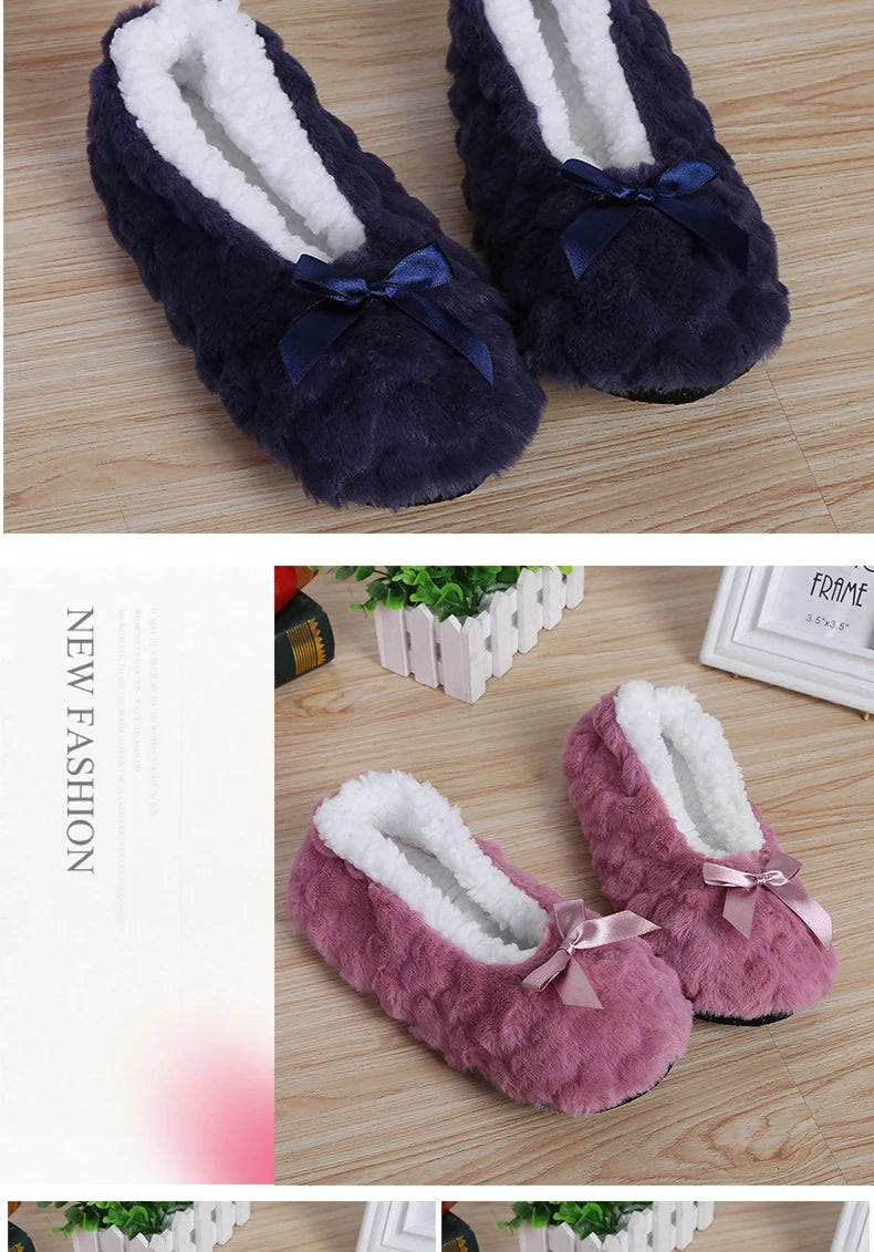 Mntrerm New Cute 2023 Indoor Home Slippers Warm Soft Plush Slippers Non-slip Indoor Fur Slippers Solid Color Cute Women Shoes