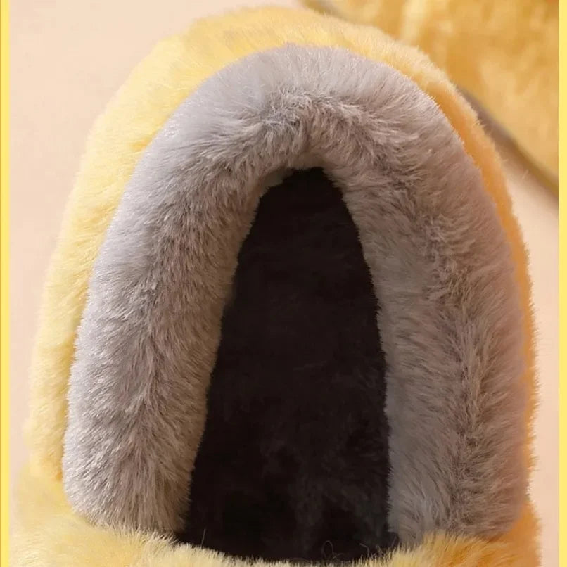 Home Slipper Men Cartoon Bear Fuzzy Winter Warm Plush Indoor Floor Non Slip Male House Room Shoes Footwear Furry Plus Large Size