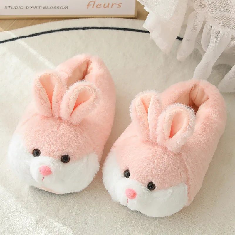 Cute Rabbit Shoes Women Winter Slippers Warm Plush Soft Sole Girls Indoor Home Floor Slipper Pink Color Ladies Cartoon Footwear