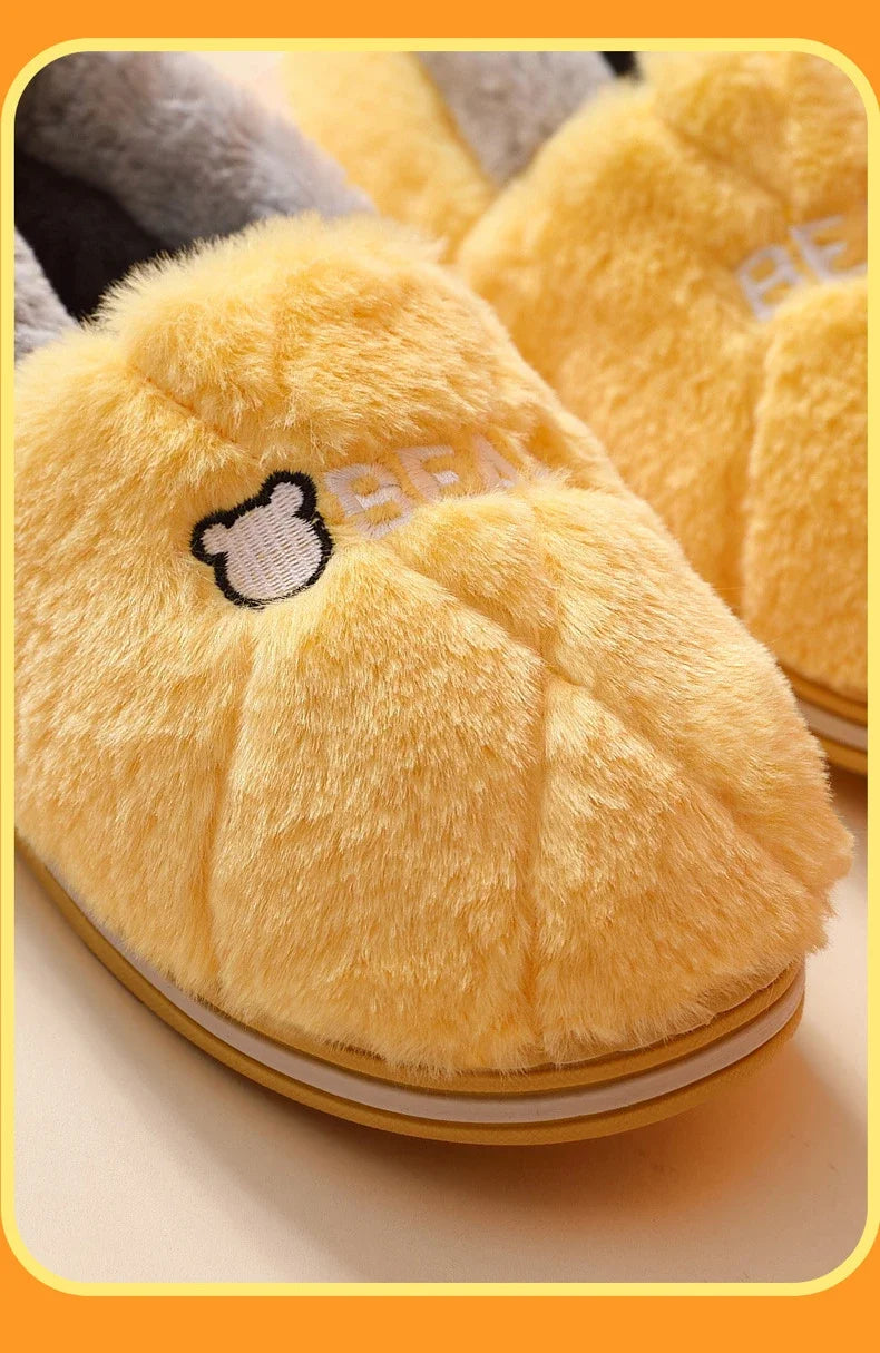 Home Slipper Men Cartoon Bear Fuzzy Winter Warm Plush Indoor Floor Non Slip Male House Room Shoes Footwear Furry Plus Large Size