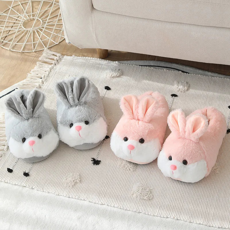Cute Rabbit Shoes Women Winter Slippers Warm Plush Soft Sole Girls Indoor Home Floor Slipper Pink Color Ladies Cartoon Footwear