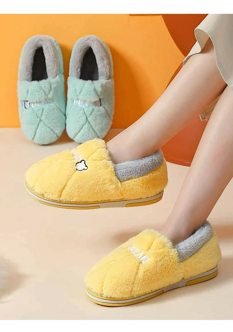 Home Slipper Men Cartoon Bear Fuzzy Winter Warm Plush Indoor Floor Non Slip Male House Room Shoes Footwear Furry Plus Large Size