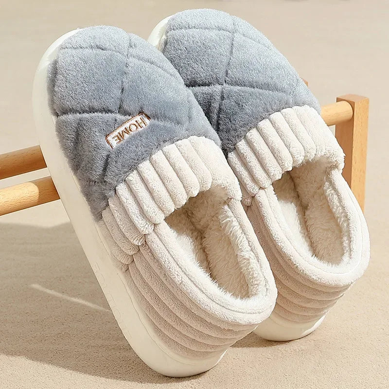 Home Slipper Men Cartoon Bear Fuzzy Winter Warm Plush Indoor Floor Non Slip Male House Room Shoes Footwear Furry Plus Large Size