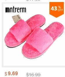 Mntrerm New Cute 2023 Indoor Home Slippers Warm Soft Plush Slippers Non-slip Indoor Fur Slippers Solid Color Cute Women Shoes