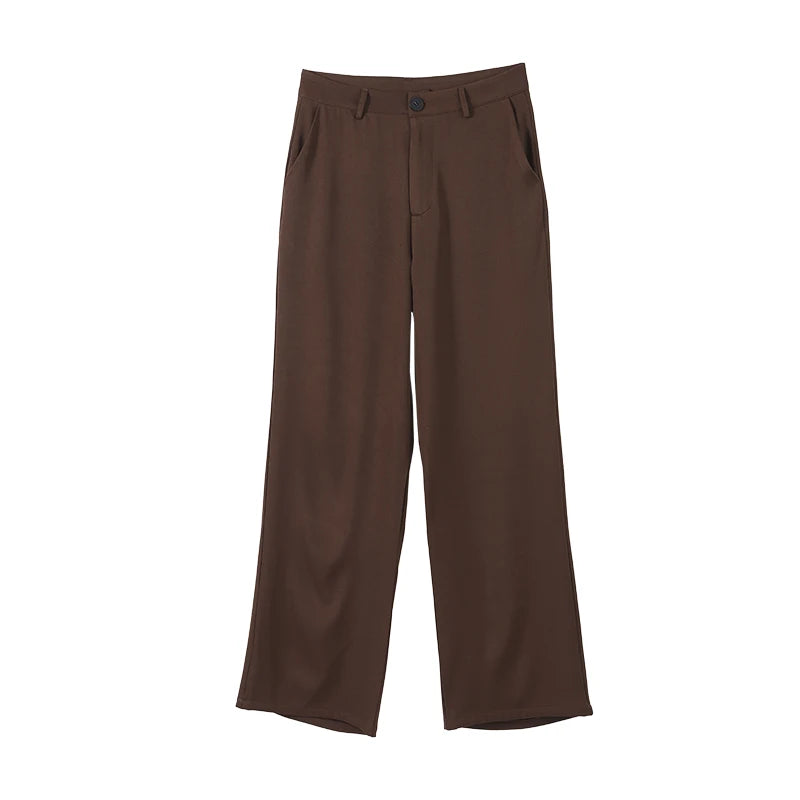 Women's Trouser Suit Solid Single Button Blazer High Waist Wide Leg Pants Female Suits 2025 Spring Summer 2 Pieces Outfits