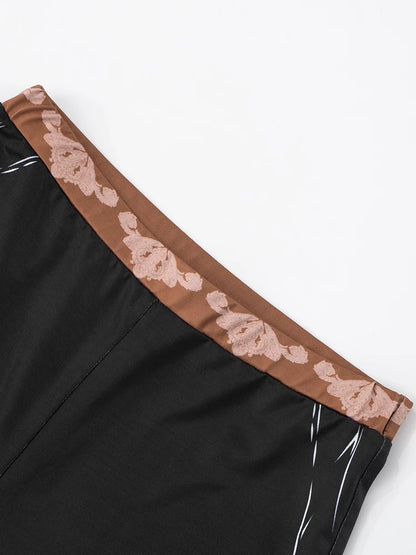 Weird Puss Fashion Patchwork 2 Piece Set Women Mesh See Through Tops+Flame Print Skinny Pants Hot Girls Sexy Hipster Outfits