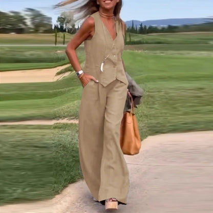 2025 ZANZEA Woman Elegant 2-Piece Pant Sets Casual Vest and Pants Sets Old Money Style Suits 2pcs Outfits Wide Leg Trouser Sets