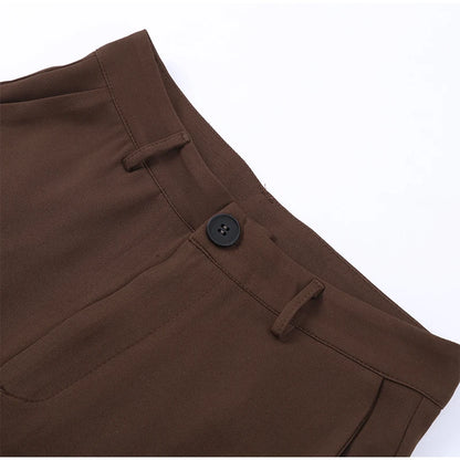 Women's Trouser Suit Solid Single Button Blazer High Waist Wide Leg Pants Female Suits 2025 Spring Summer 2 Pieces Outfits