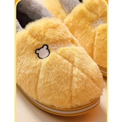 Home Slipper Men Cartoon Bear Fuzzy Winter Warm Plush Indoor Floor Non Slip Male House Room Shoes Footwear Furry Plus Large Size