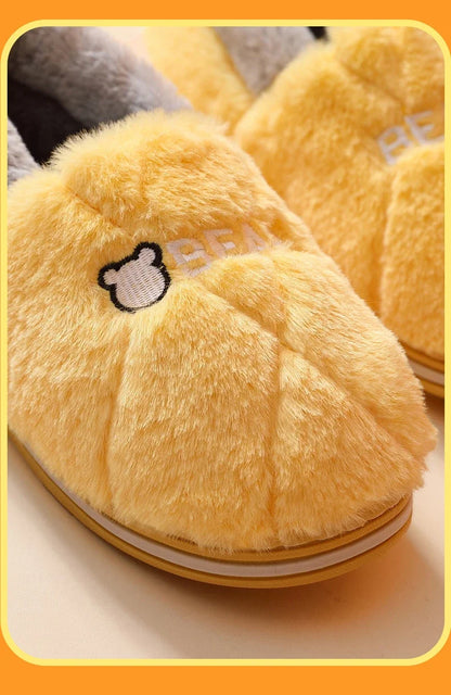 Home Slipper Men Cartoon Bear Fuzzy Winter Warm Plush Indoor Floor Non Slip Male House Room Shoes Footwear Furry Plus Large Size