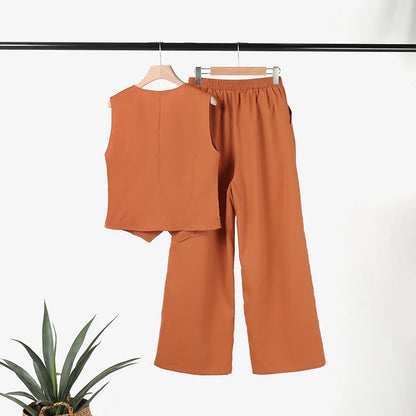 2025 ZANZEA Woman Elegant 2-Piece Pant Sets Casual Vest and Pants Sets Old Money Style Suits 2pcs Outfits Wide Leg Trouser Sets