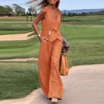 2025 ZANZEA Woman Elegant 2-Piece Pant Sets Casual Vest and Pants Sets Old Money Style Suits 2pcs Outfits Wide Leg Trouser Sets