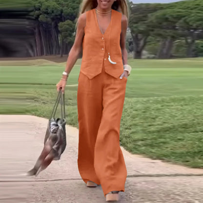 2025 ZANZEA Woman Elegant 2-Piece Pant Sets Casual Vest and Pants Sets Old Money Style Suits 2pcs Outfits Wide Leg Trouser Sets