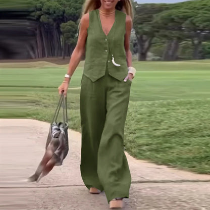 2025 ZANZEA Woman Elegant 2-Piece Pant Sets Casual Vest and Pants Sets Old Money Style Suits 2pcs Outfits Wide Leg Trouser Sets
